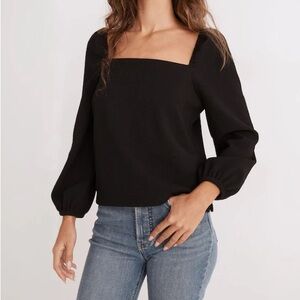 Madewell Crepe Square-Neck Puff-Sleeve Top